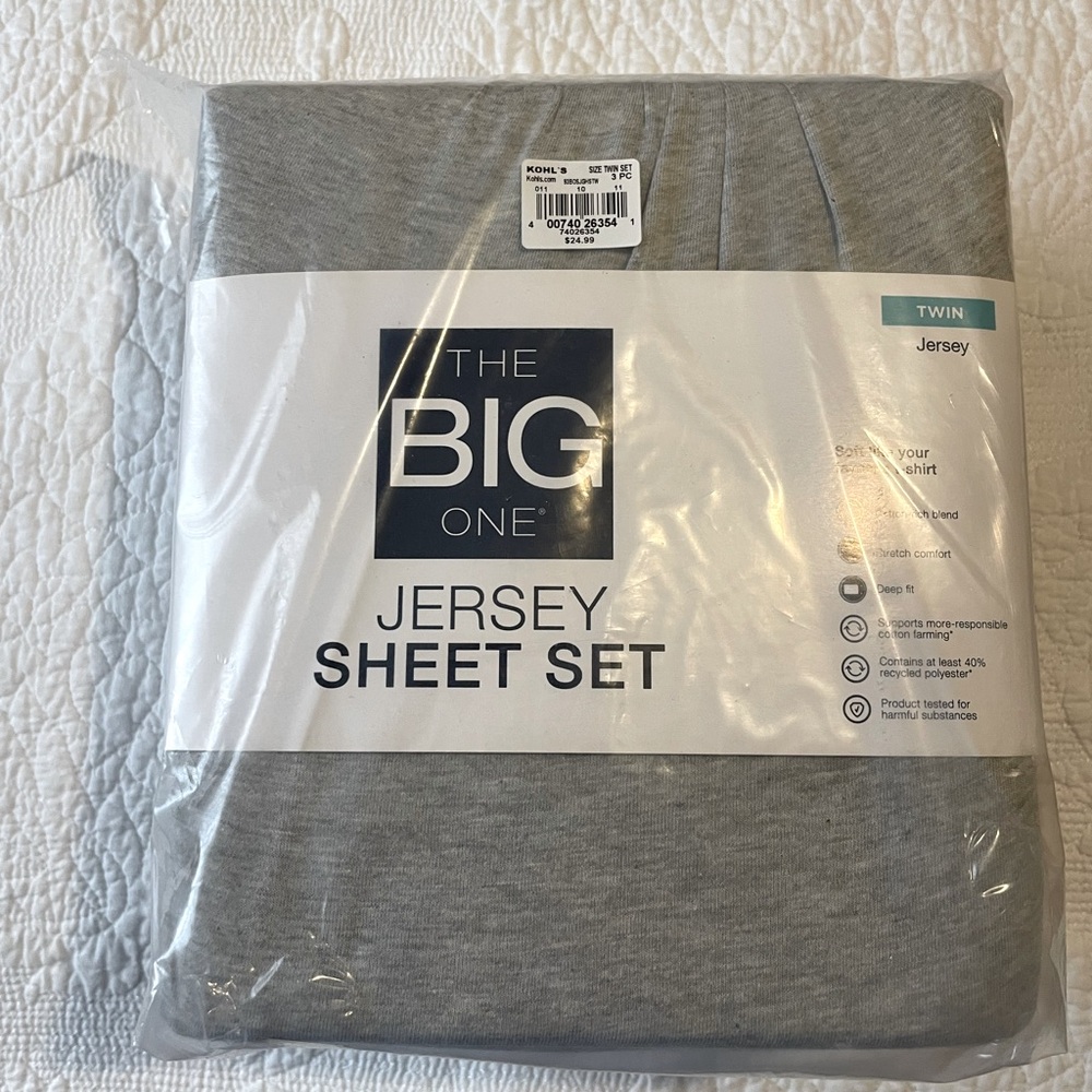 Kohl's |The Big One| Light Gray Twin Jersey Sheet Set| NWT